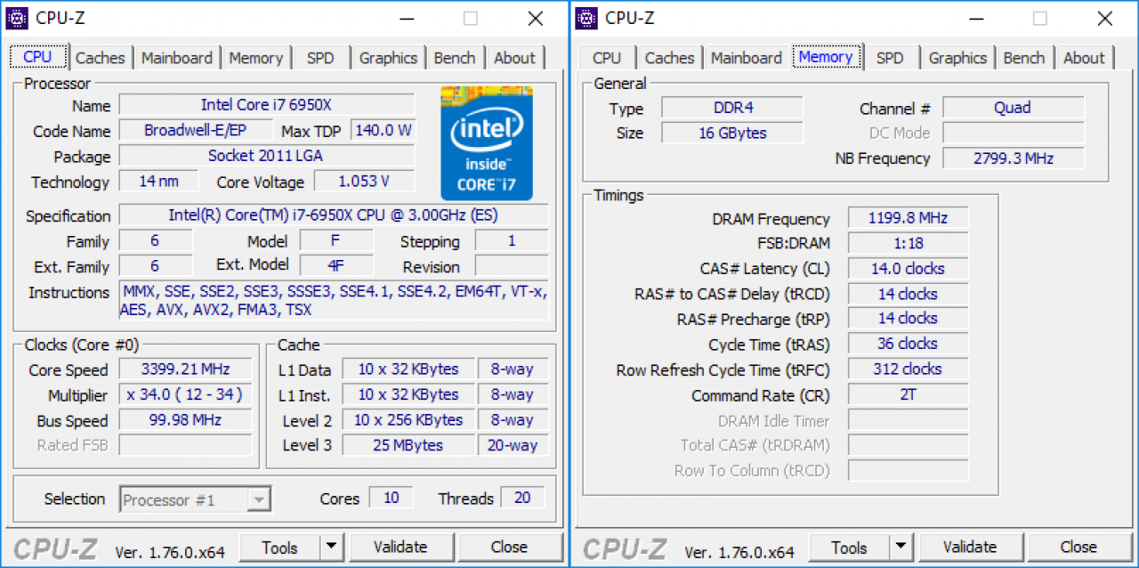 CPU-z: Core i7 6950X