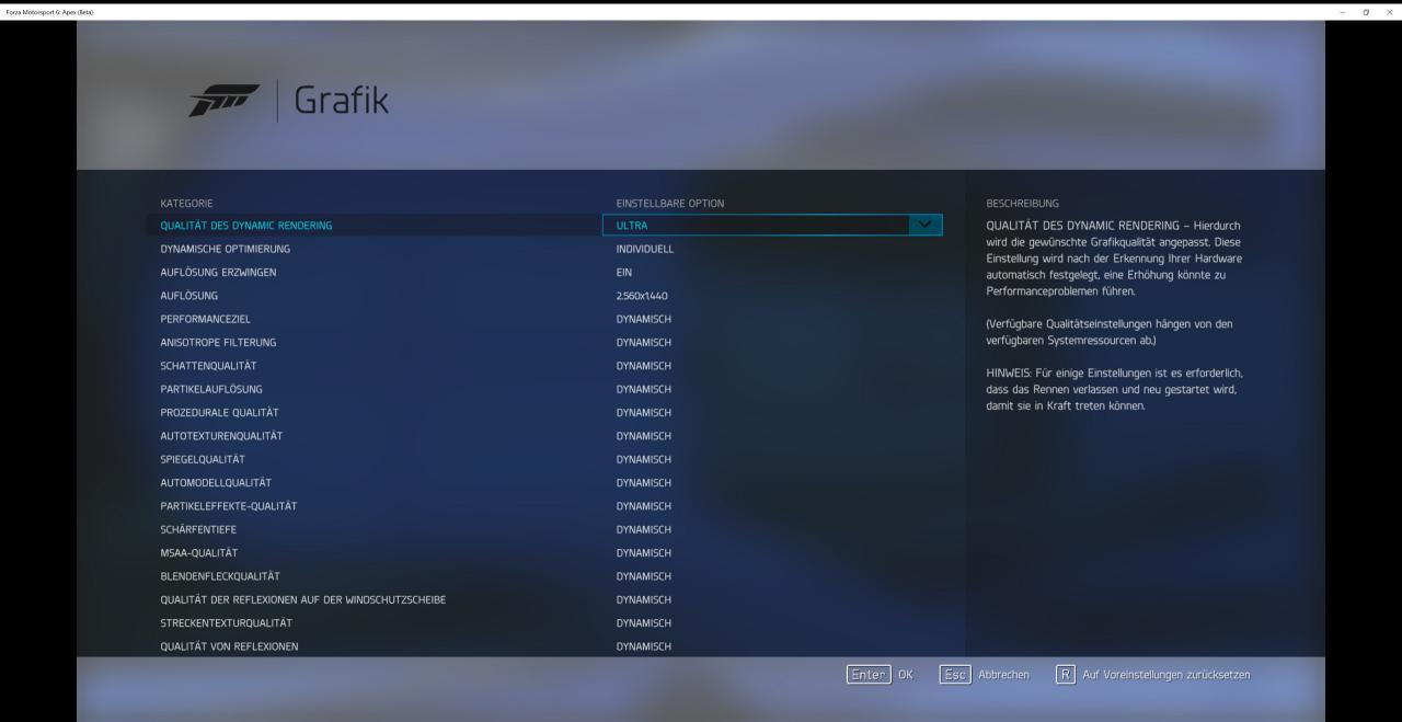 [06/05/2016] Forza Motorsport 6 Apex BETA: Das Grafikmenü ist reichhaltig, ...