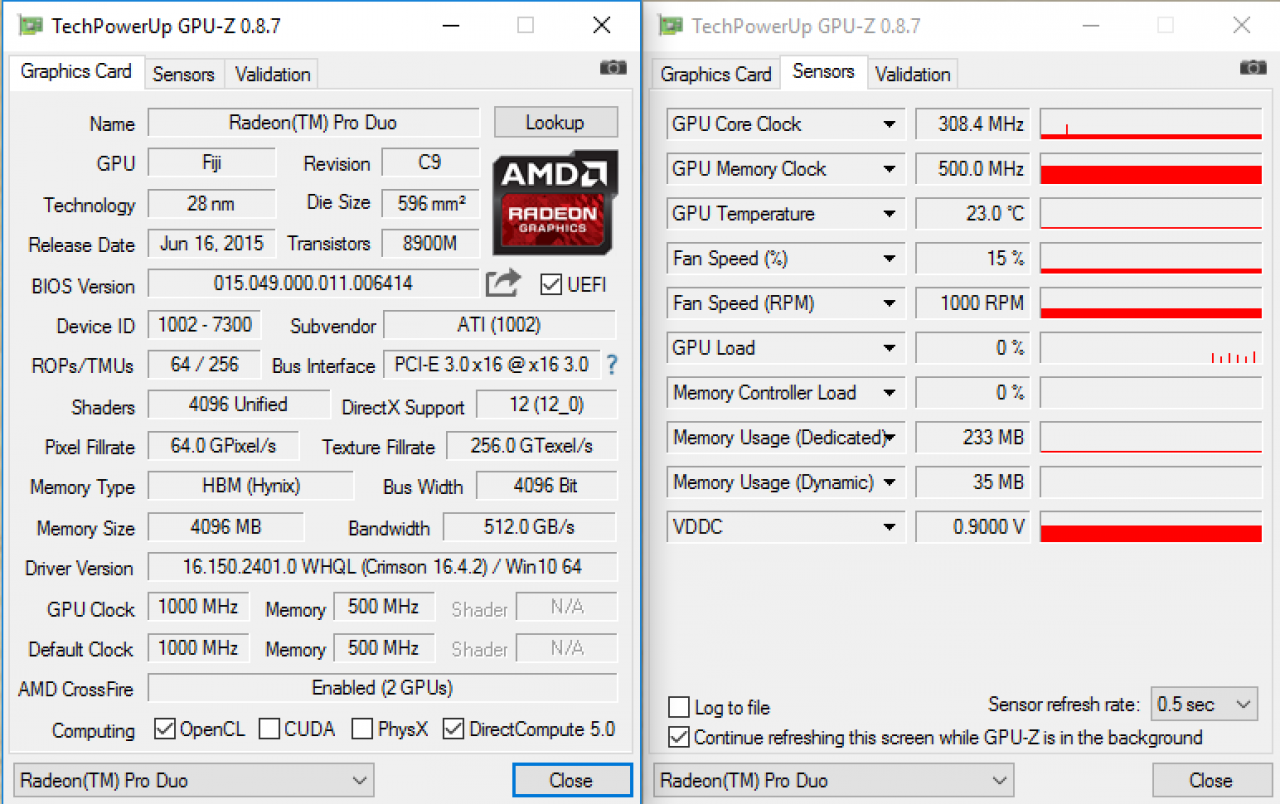 [04/05/2016] Radeon Pro Duo in der GPU-Z-Komplettübersicht
