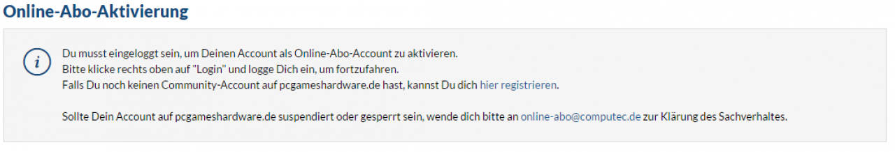 [08/06/2016] Werbefrei-Abo 1: So sieht der Aufruf des Freischalt-Links aus der Mail aus, wenn Sie nicht eingeloggt sind.
