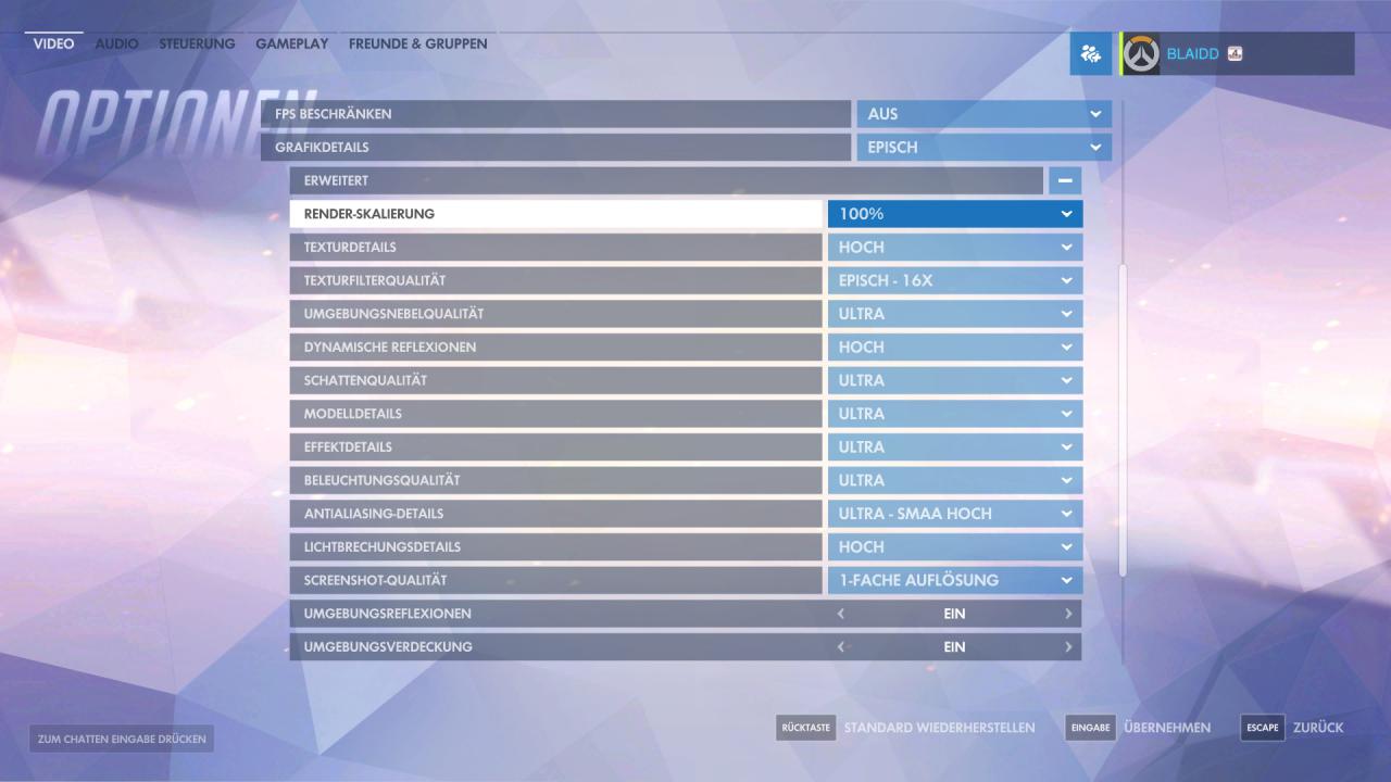 [03/06/2016] Overwatch - Menüs - Grafikoptionen (erweitert)