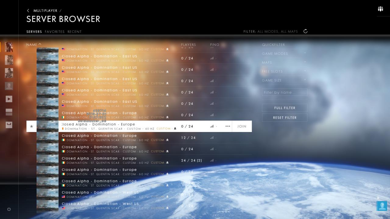 [07/07/2016] Battlefield One Closed Alpha - Serverbrowser