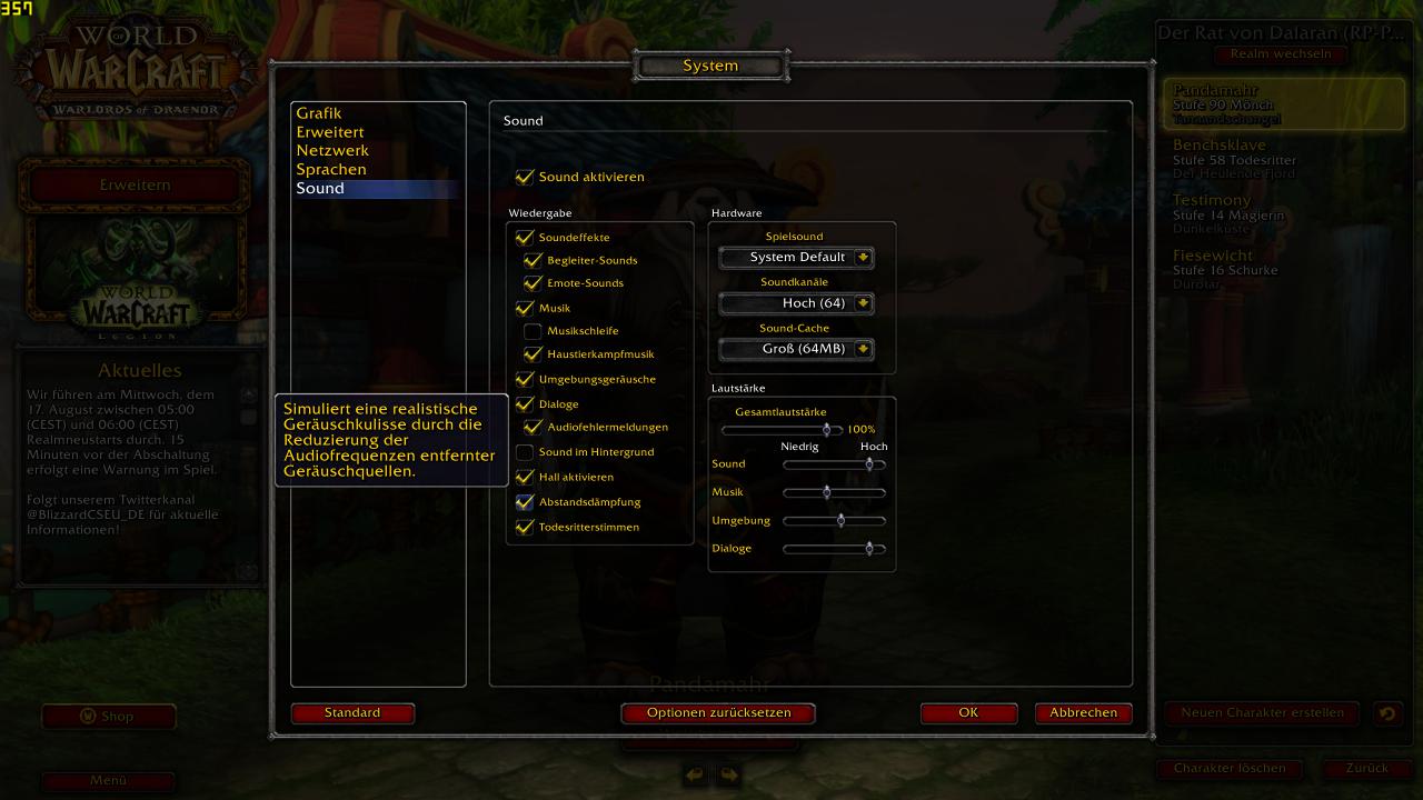 WoW Legion: neue Soundoption "Abstandsdämpfung"