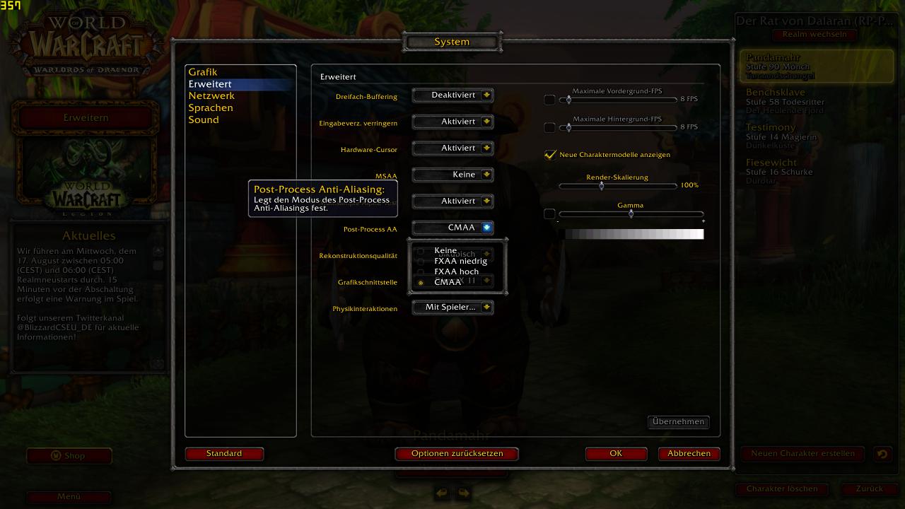 WoW Legion: erweitertes Grafikmenü - Postprocessing-AA