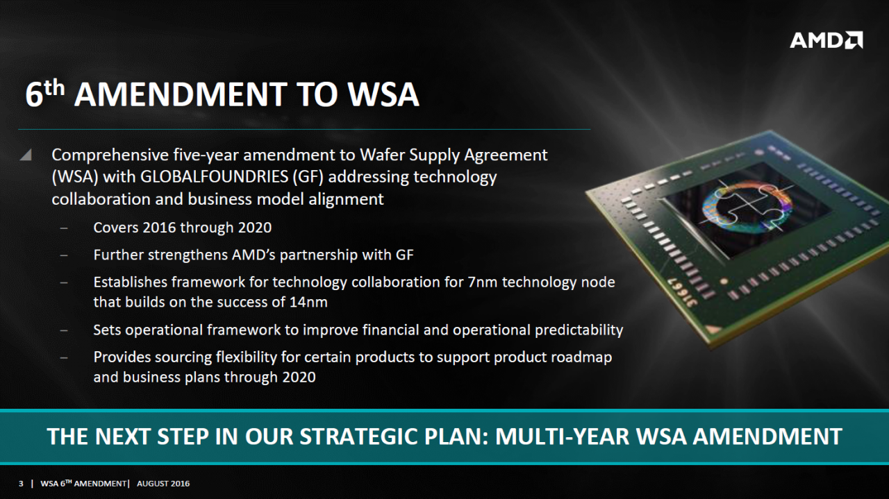 [01/09/2016] AMD und Globalfoundries: 6. Wafer Supply Agreement sieht 100 Mio. USD Einmalzahlungen vor (1)