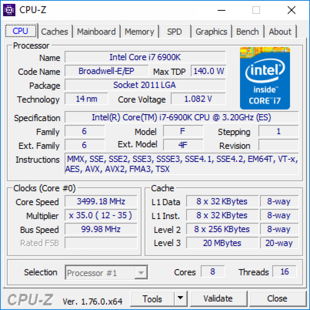 [09/09/2016] CPU-Z: Core i7-6900K