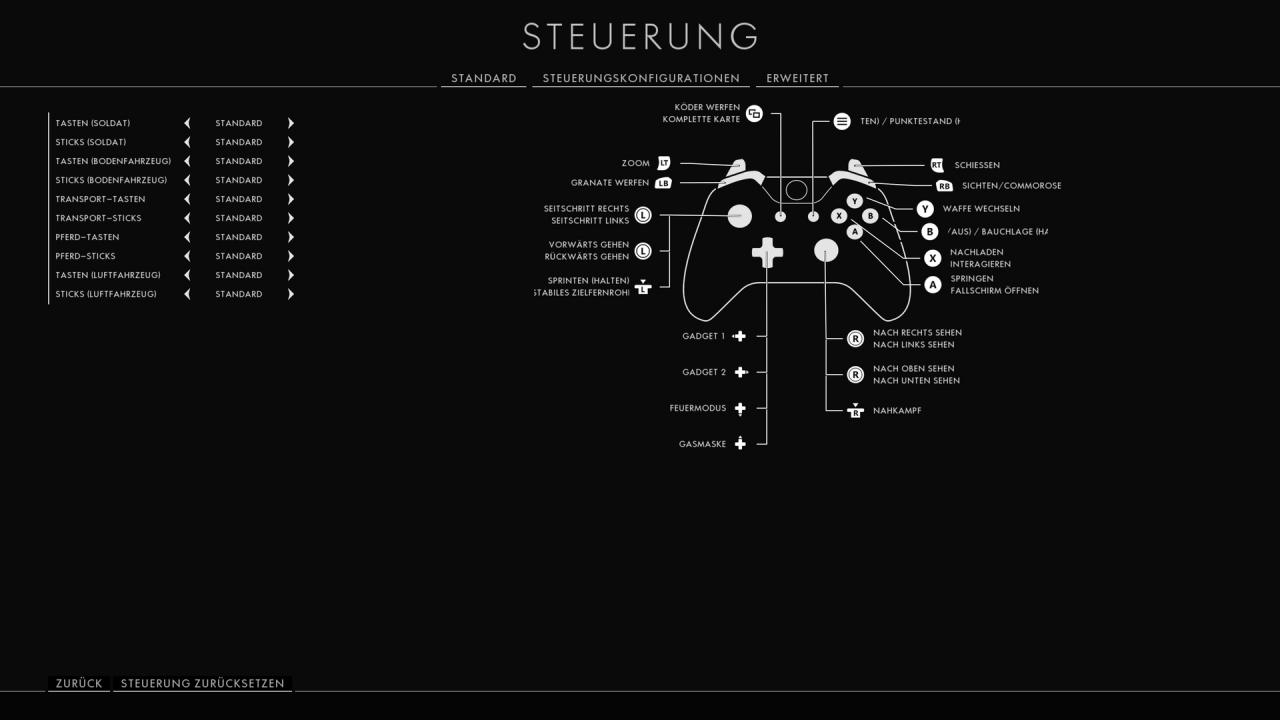 Battlefield Menü - Steuerung - Controller