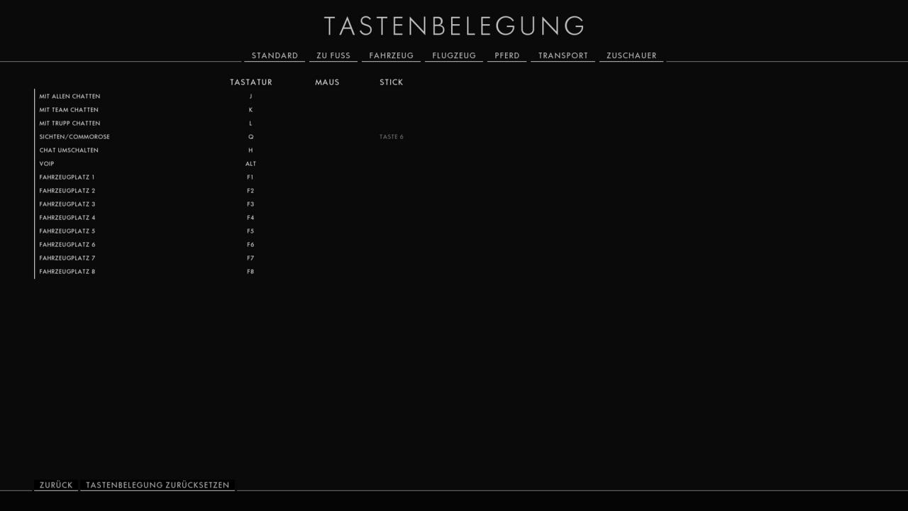 Battlefield Menü - Tastenbelegung