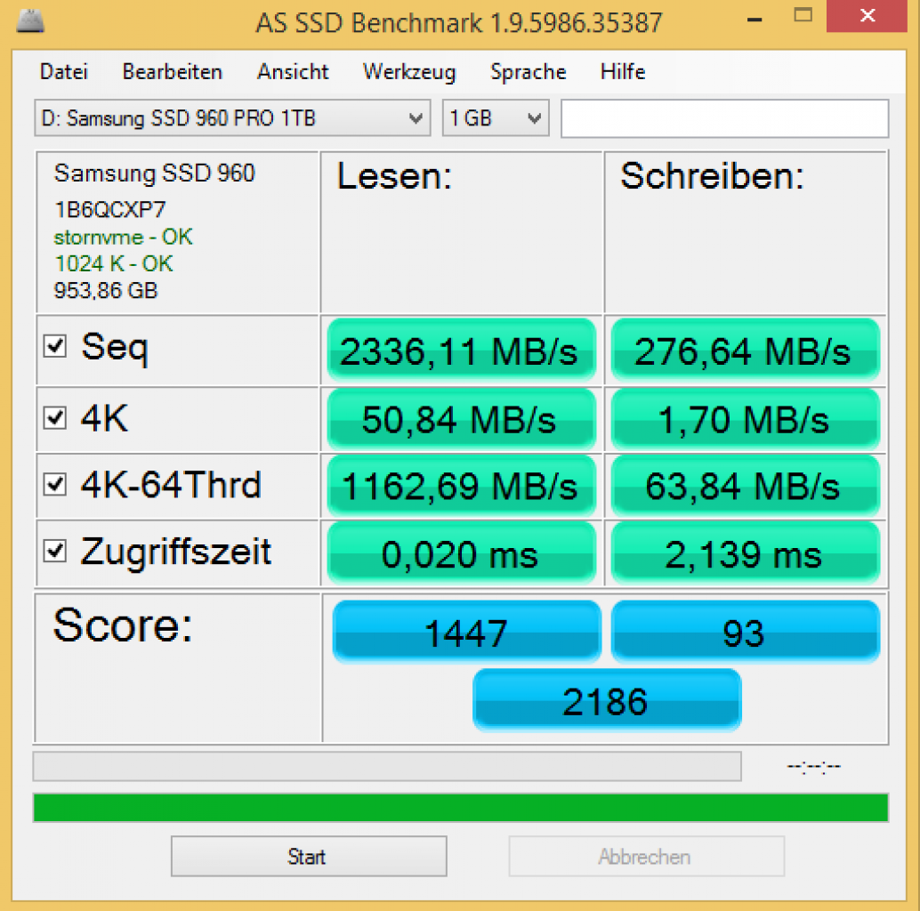 [19/10/2016] Wird der Schreibcache des Windows-NVME-Treiber nicht aktiviert, ist die Schreib-Performance im Keller.