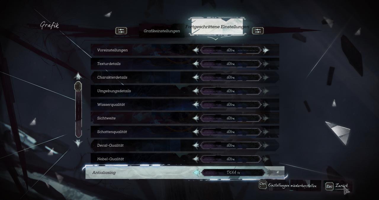 [10/11/2016] Dishonored 2: Grafikmenü - fortgeschrittene Einstellungen