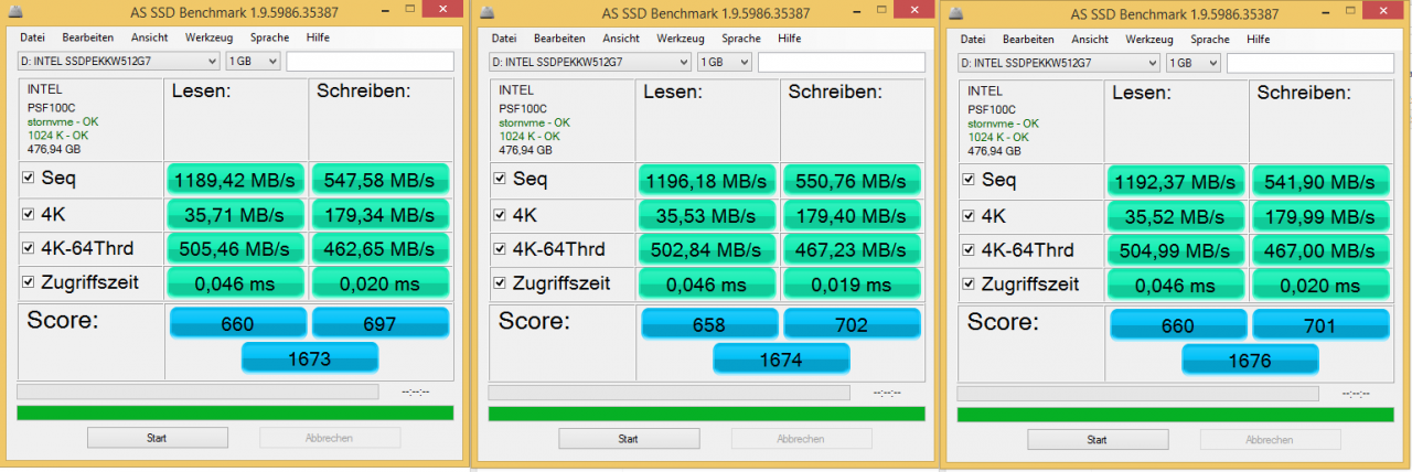 [24/11/2016] Intel SSD 600p im AS SSD Benchmark