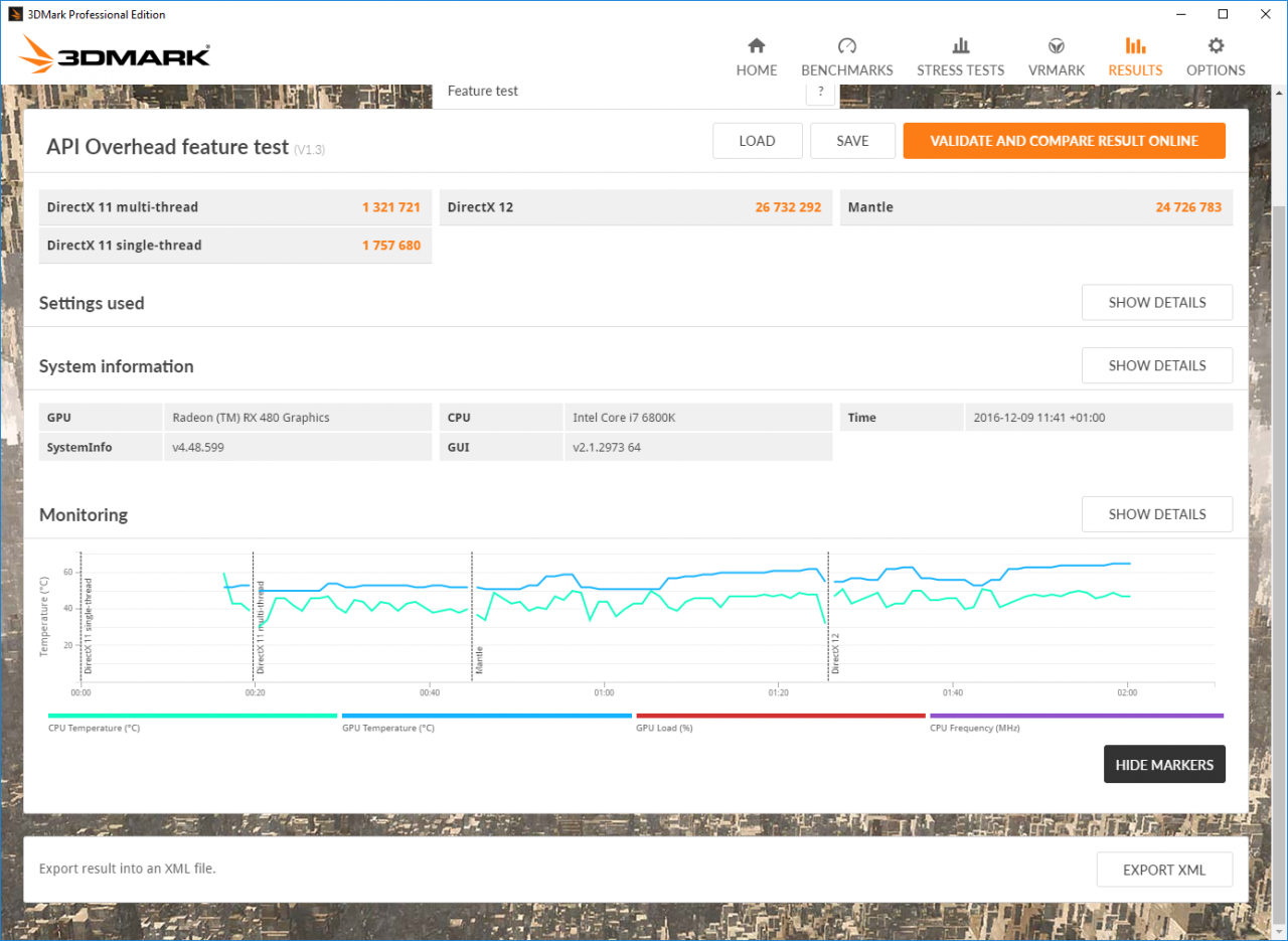 3DMark Overhead feature test RSC ReLive 16.12.1