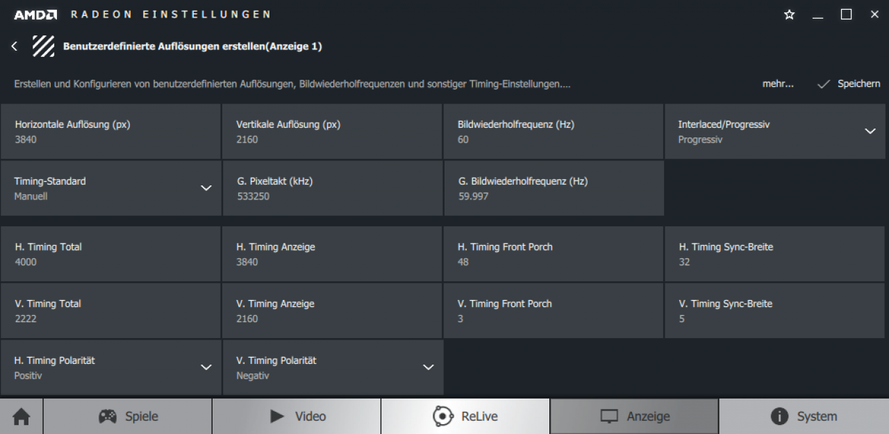 Radeon Software Crimson ReLive: Anzeige - Benutzerdefinierte Auflösungen