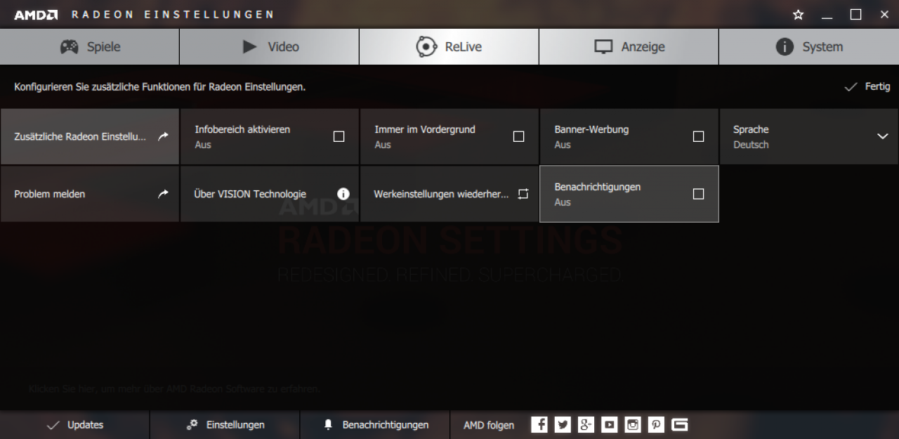 Radeon Software Crimson ReLive: Einstellungen
