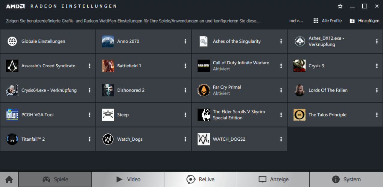 Radeon Software Crimson ReLive: Spiele