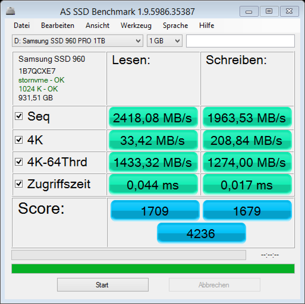 [01/12/2016] AS-SSD-Benchmark derSamsung SSD 960 Evo