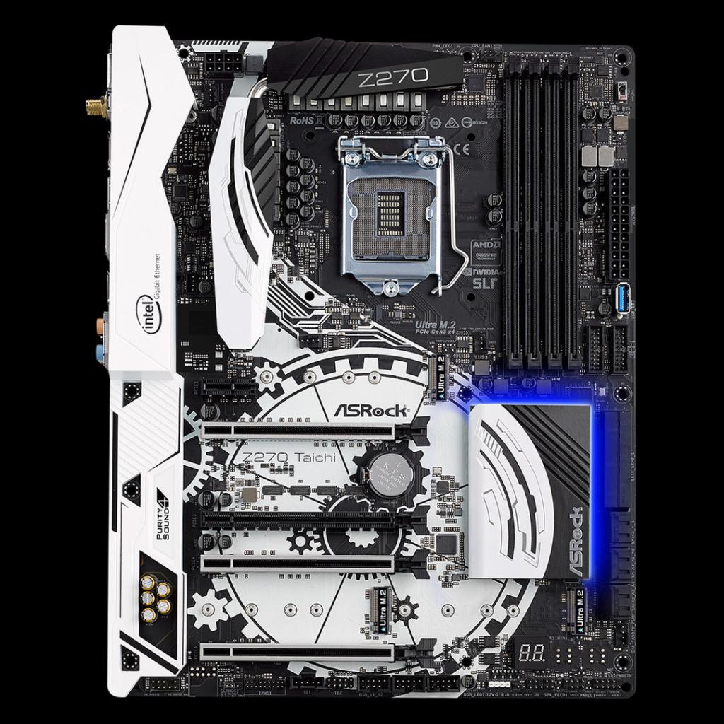 [08/01/2017] Als Allrounder bewirbt Asrock das Z270 Taichi, das gegenüber dem Z270 Professional Gaming i7 nochmals leicht abgespeckt ist.