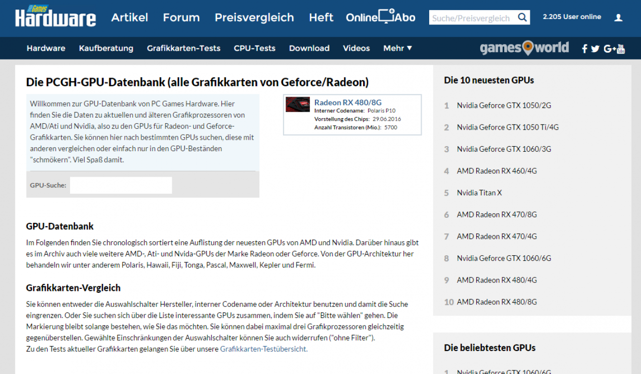 [26/01/2017] PCGH intern: Testen Sie jetzt unsere GPU-Datenbank