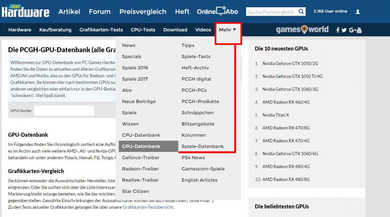 [26/01/2017] Die GPU-Datenbank finden Sie dauerhaft in der Schnell-Navigation auf PCGH.de