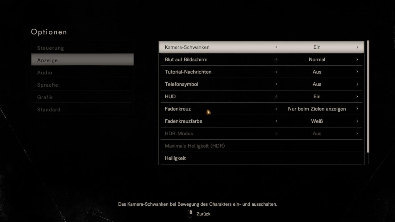 Resident Evil 7 - Optionsmenü - Anzeige