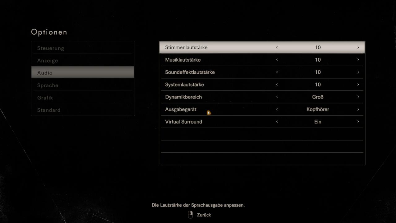 Resident Evil 7 - Optionsmenü - Audio