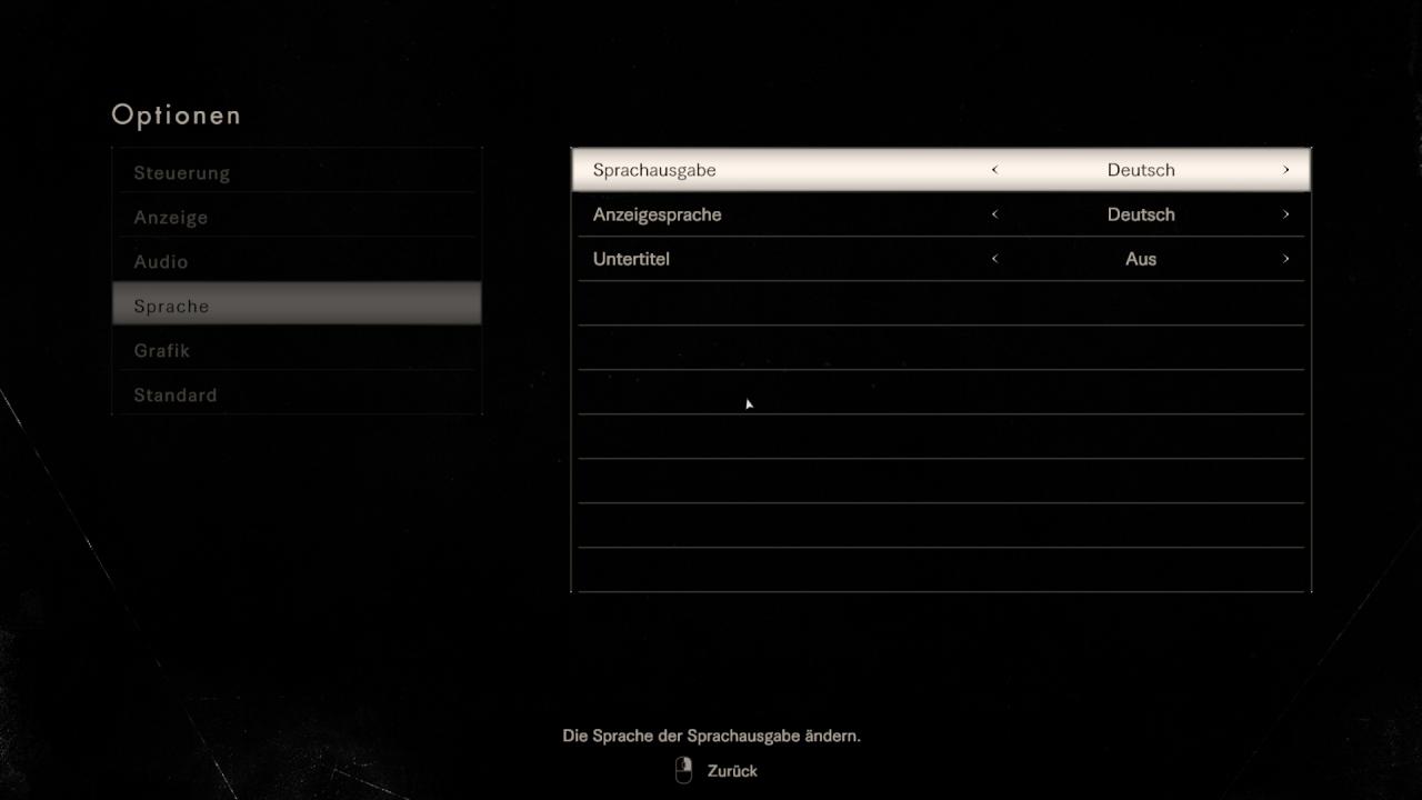 Resident Evil 7 - Optionsmenü - Sprache