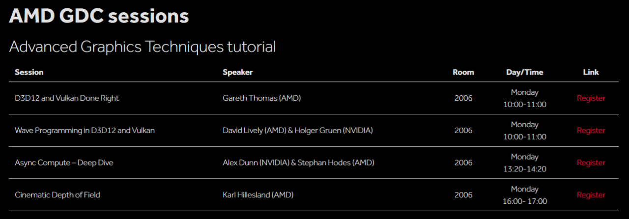 [18/02/2017] AMD-Veranstaltungen auf der GDC 2017 (Screenshot von AMDs 