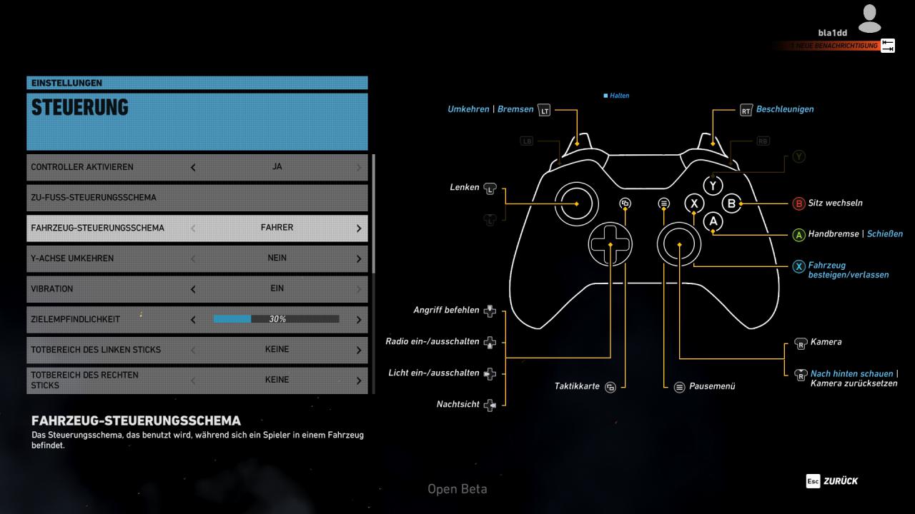 Ghost Recon Wildlands Open Beta - Menü - Controller (1)