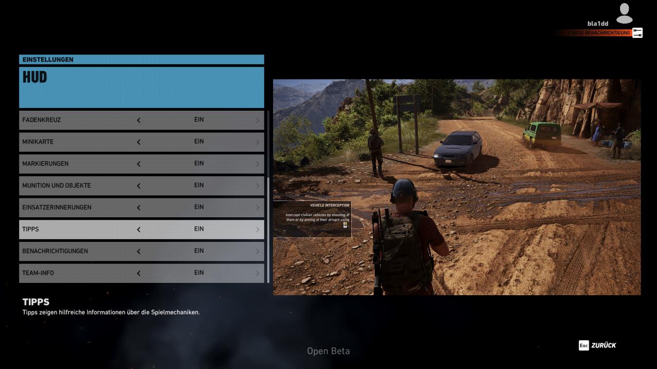 Ghost Recon Wildlands Open Beta - Menü - HUD (1)