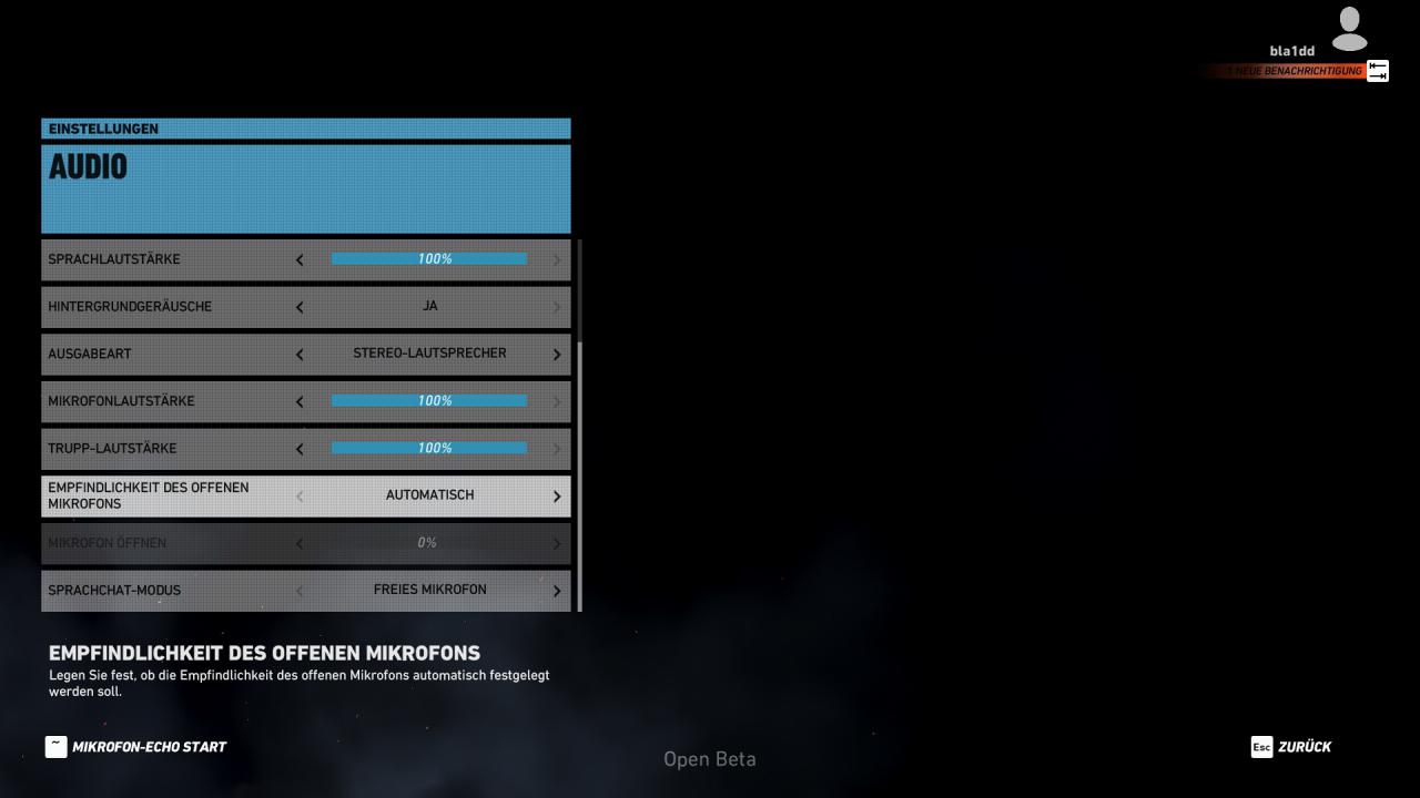 Ghost Recon Wildlands Open Beta - Menü - Audio