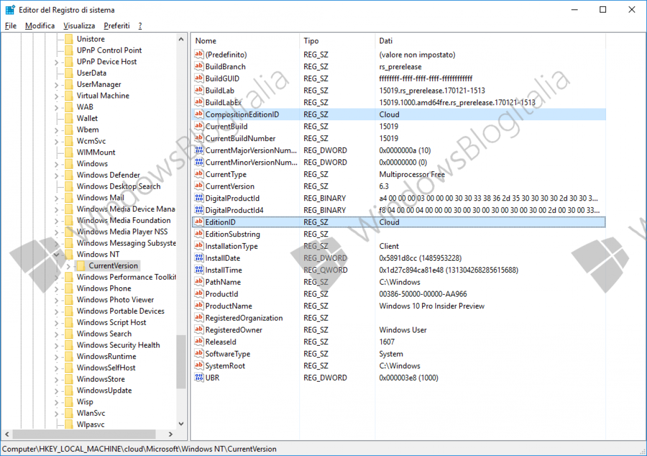 [06/02/2017] Windows 10 Cloud: Die Registry soll die abgespeckte Version beweisen