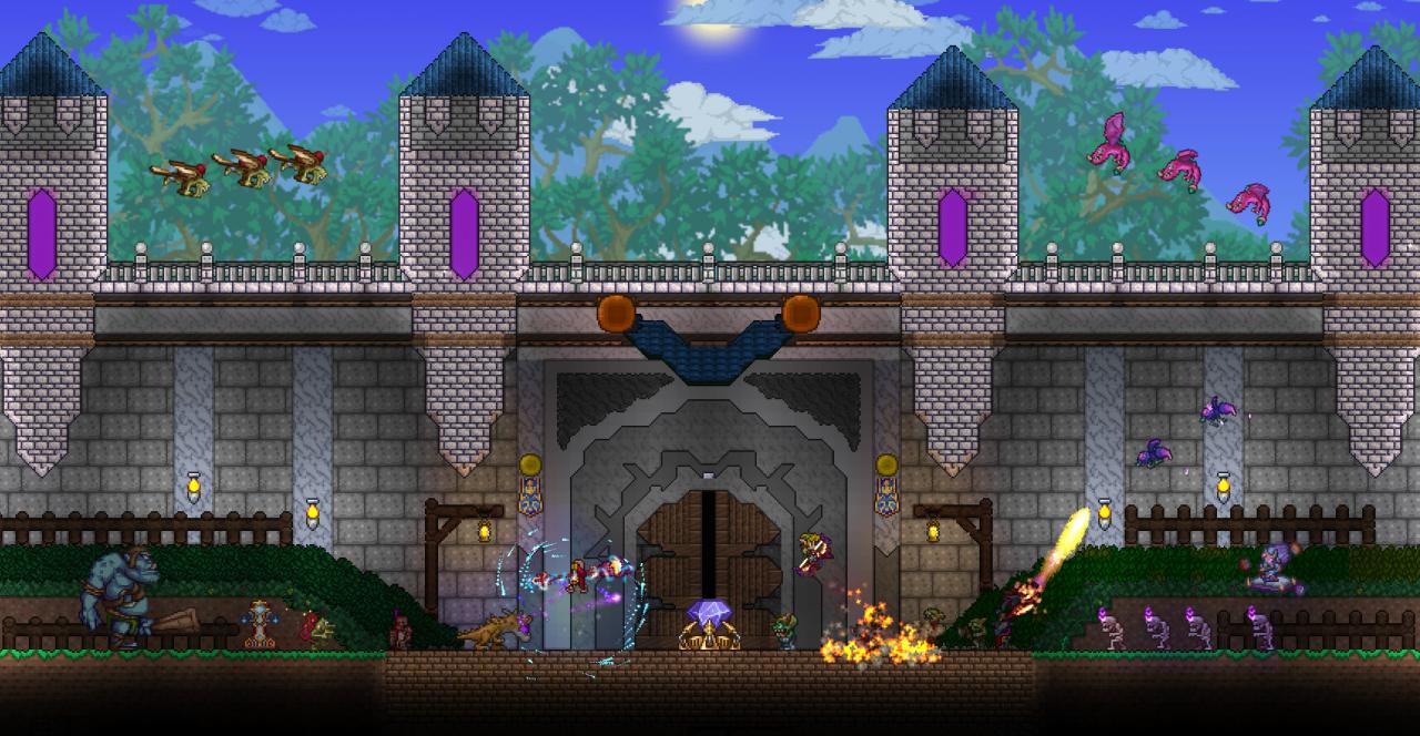 [06/03/2017] Terraria: Das 2D Open-World Spiel ist an frühere 16-Bit Spiele angelehnt und lässt Spieler über LAN oder Internet gemeinsam die zufällig generierte Welt erkunden. In dieser Sandbox kann man bauen, graben und auch gegen unterschiedliche Monster bei Tag und Nacht kämpfen. (online: 8)