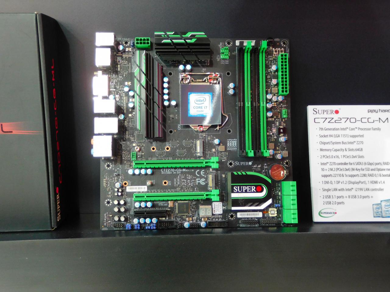 [22/03/2017] Super Micros C7Z270-CG-M soll dank Micro-ATX-Format preislich attraktiv ausfallen. Ungewöhnlich für den Formfaktor sind SLI- und Dual-M.2-Ausstattung, dank Z270 ohne Lane-Sharing.