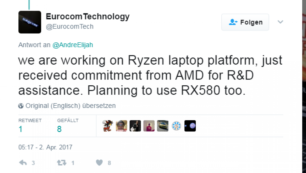 [03/04/2017] Eurocom: Auf Aprilscherz zu AMD Ryzen folgt Bestätigung für Zusammenarbeit (1)