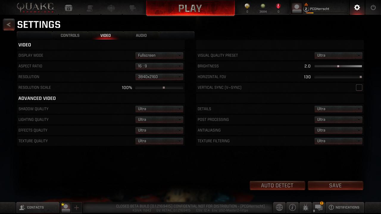 [28/04/2017] Quake Champions BETA im ersten PCGH-Techniktest: Das Grafikmenü am PC ist bereits umfangreich.