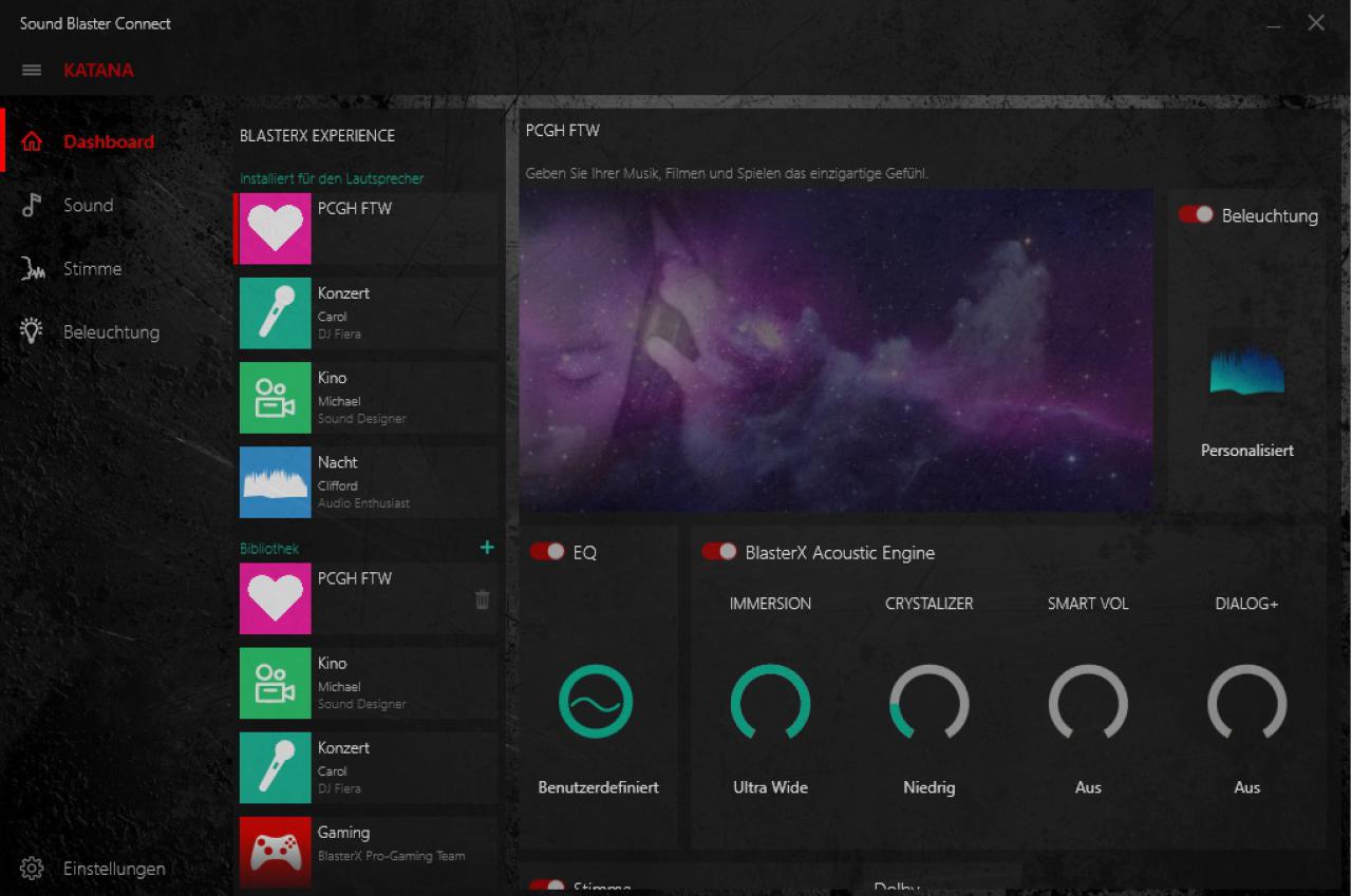 Sound Blaster Connect - Dashboard