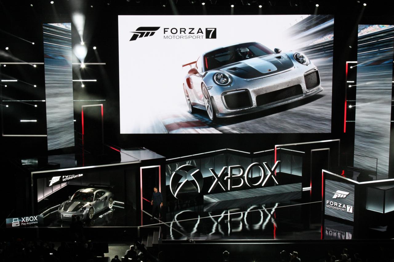 [23/06/2017] Premiere bei Microsoft: Zum ersten Mal in der Autogeschichte wurde ein neues Fahrzeug nicht auf einer Motorsportmesse, sondern einer Spieleveranstaltung vorgestellt: der 2018er Porsche 911 GT2 RS.