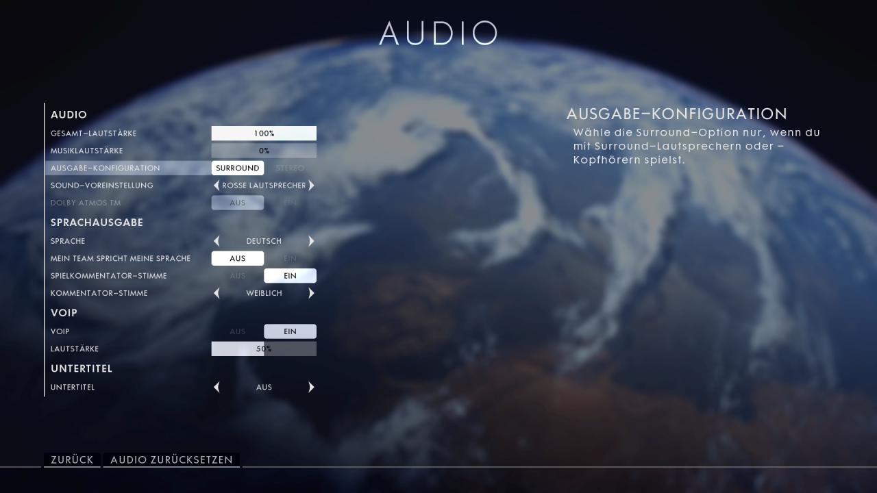 [30/06/2017] Nun müssen wir abschließend noch den Sound im Spiel selbst auf die korrekte Ausgabe stellen. Einige Titel tun dies automatisch, in Battlefield 1 haben wir die Wahl.