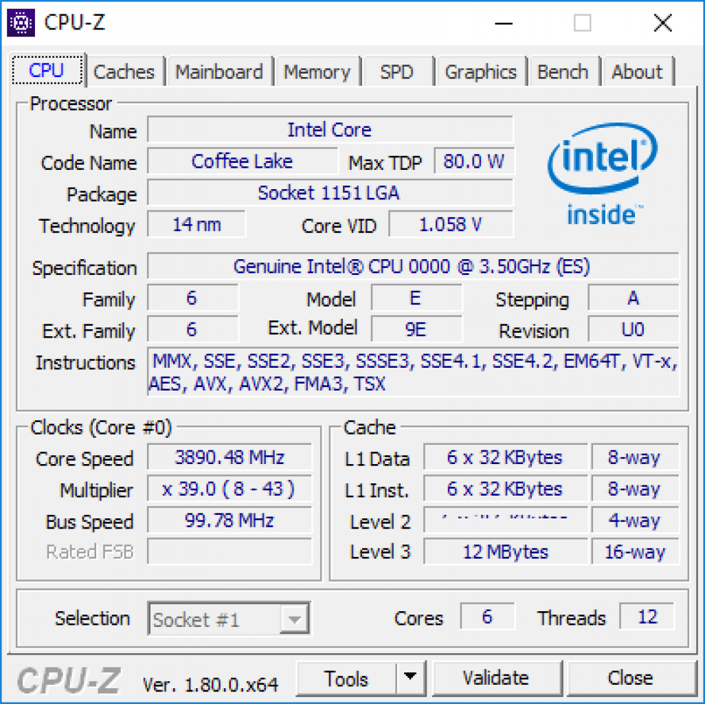 [22/07/2017] Intel Coffee Lake: CPU-Z-Screenshot zeigt Sechskerner mit 3,5 GHz (1)
