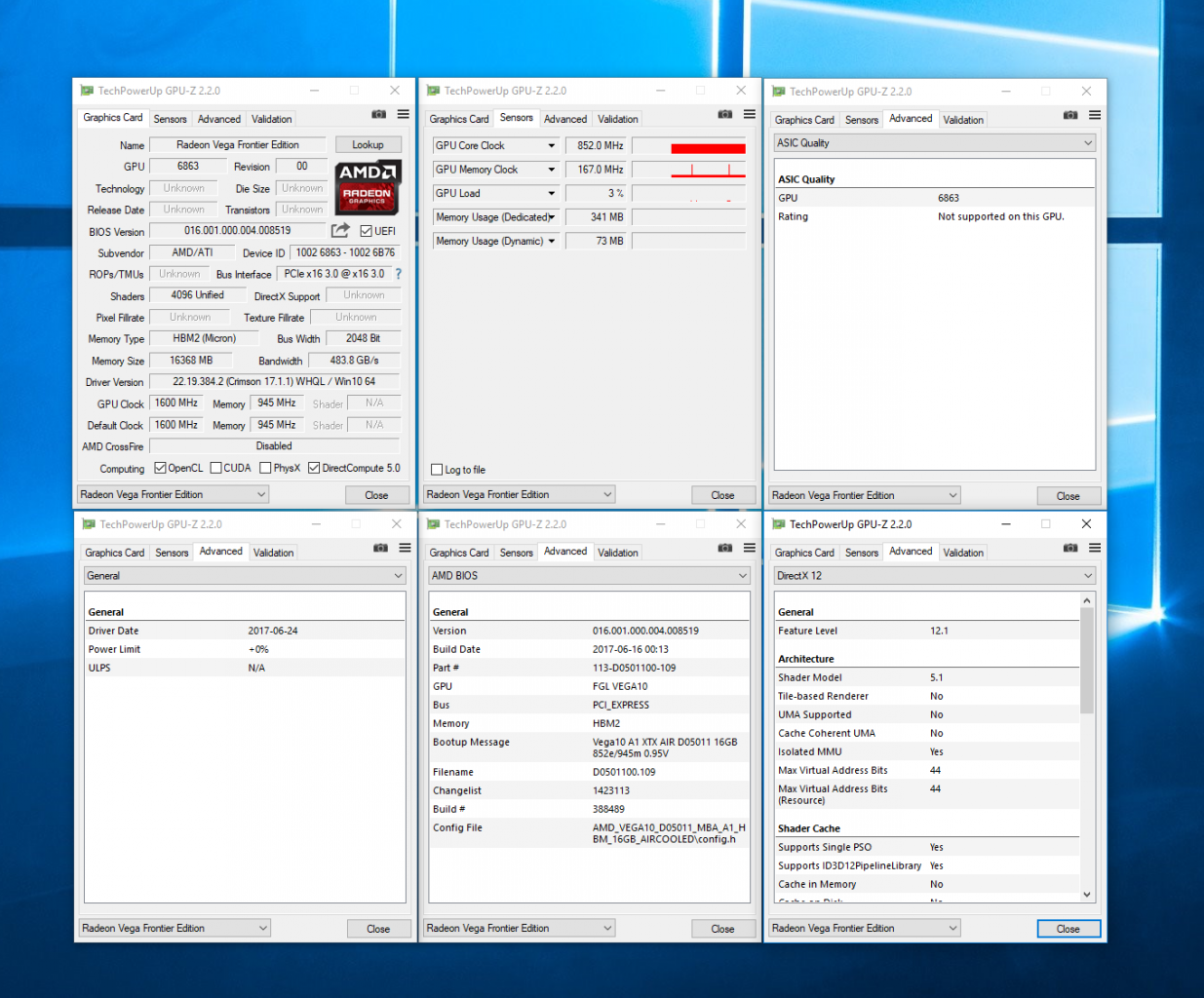 [10/07/2017] Radeon Vega Frontier Edition Air: GPU-Z overview