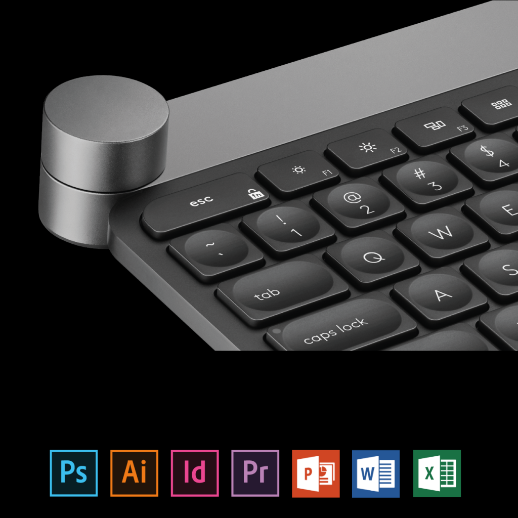 [31/08/2017] Die neue Logitech-Tastatur Craft wird vom Crown-Einstellrad gekrönt, das anwendungsspezifische Quick-Dial-Funktionen bieten soll. (1)