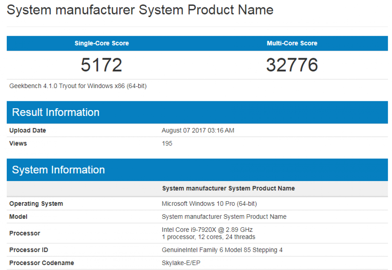 [10/08/2017] Skylake-X: Erste Geekbench-Ergebnisse des Core i9-7920X aufgetaucht (1)