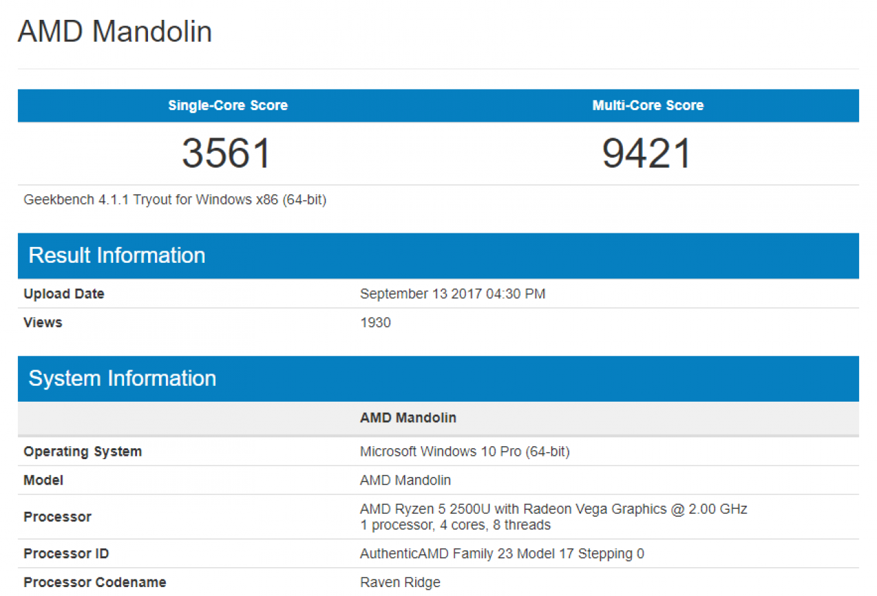 [16/09/2017] AMD Ryzen 5 2500U: APU mit Vega-Grafik im Geekbench gesichtet (1)
