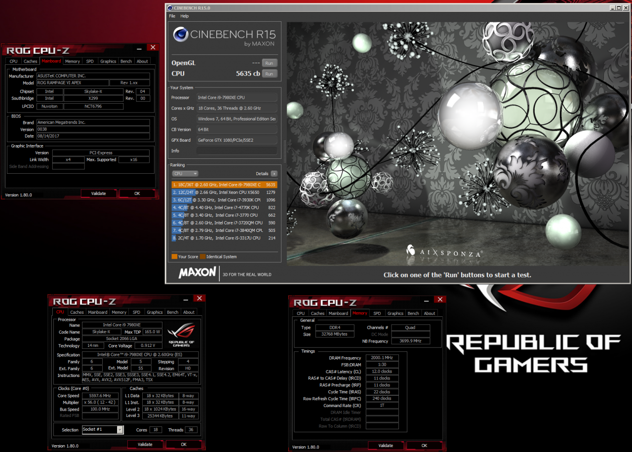[25/09/2017] Intel Skylake-X: Cinebench-R15-Score mit Core i9-7980XE