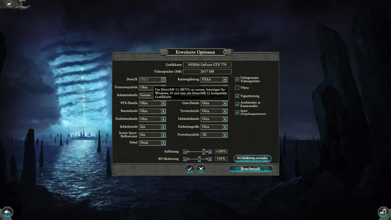 [10/10/2017] Total War Warhammer 2 mit Kepler-GPU: DX12 steht hier nicht zur Verfügung.