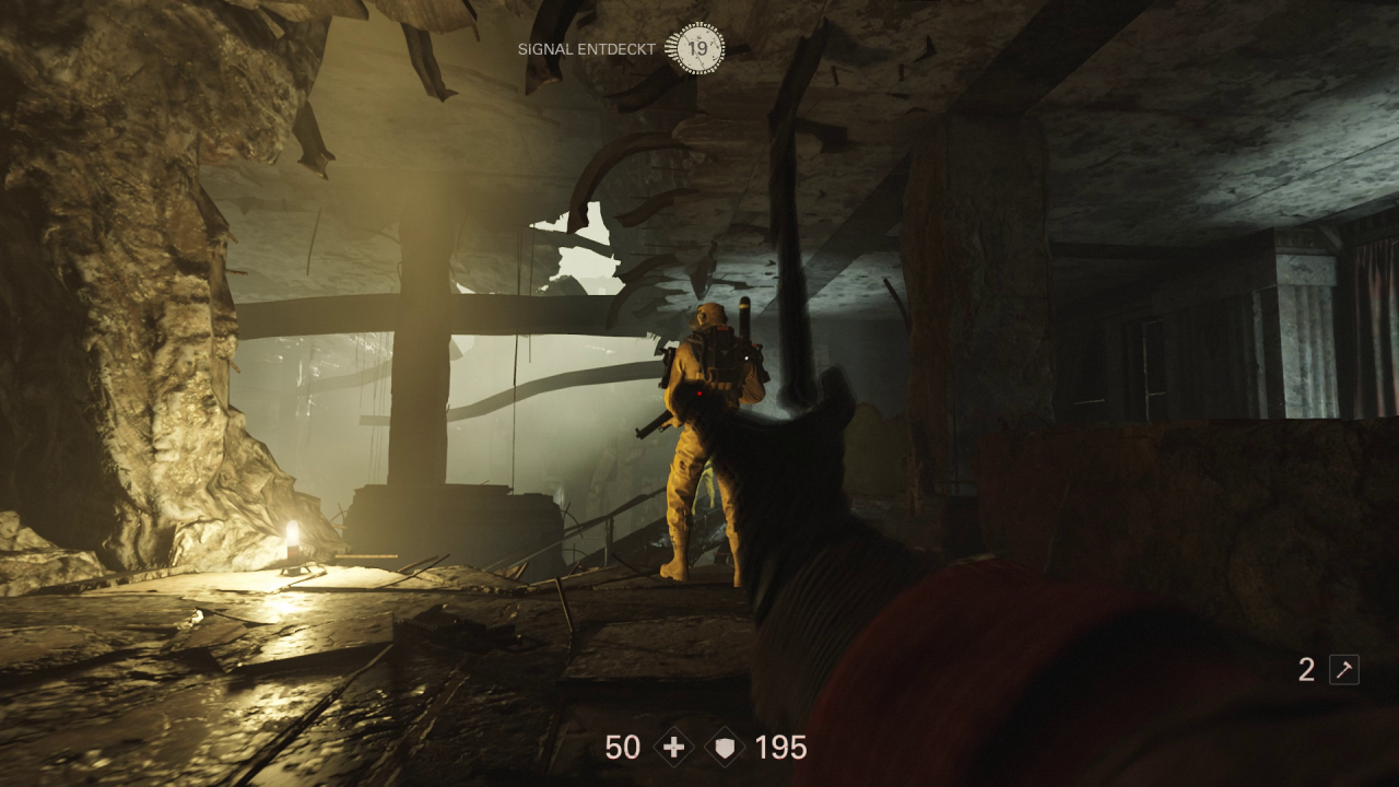 [29/10/2017] Wolfenstein 2: The New Colossus - Die Wache schaut gerade nicht zu uns hin, der ideale Zeitpunkt, um unser Beil zu werfen.