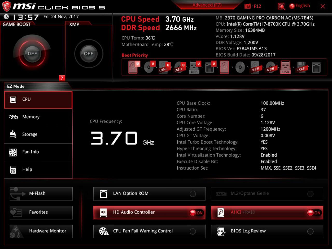 [24/11/2017] TDP richtig einstellen beim MSI Z370 Gaming Pro Carbon AC: Auch im MSI-UEFI muss zunächst mit F7 in den Profi-Modus aktivieren ...