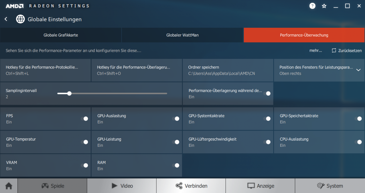 [09/12/2017] Radeon Settings Adrenalin Edition - Globale Einstellungen - Performance Überwachung