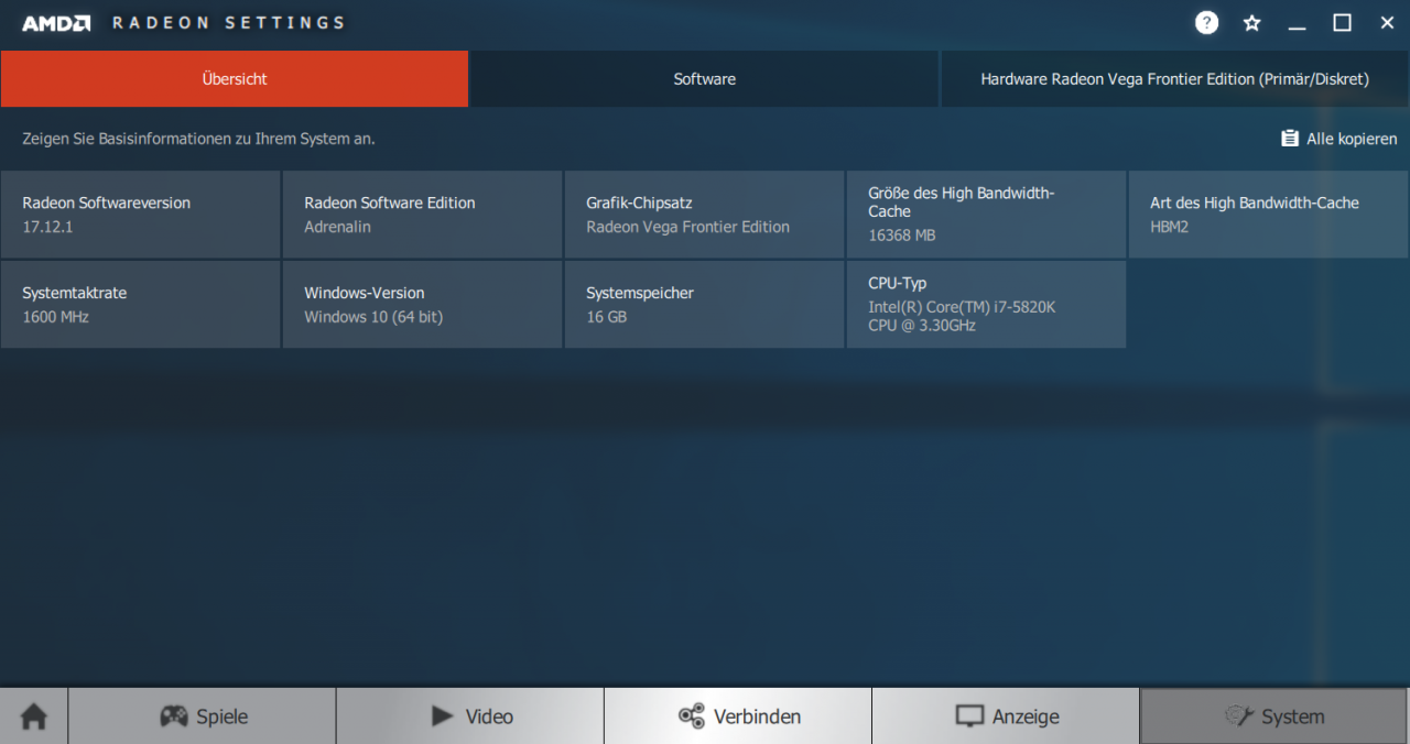 [09/12/2017] Radeon Settings Adrenalin Edition - System - Übersicht