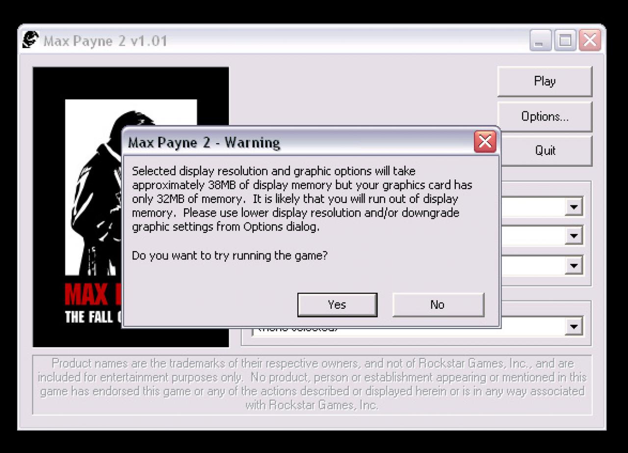 [21/12/2017] Max Payne 2: In 1.600 × 1.200 werden 38 MiB Grafikspeicher fällig - wie gut, dass unsere Mod-Karte über 64 MiB pro Chip verfügt. Noch schlimmer wird es ...